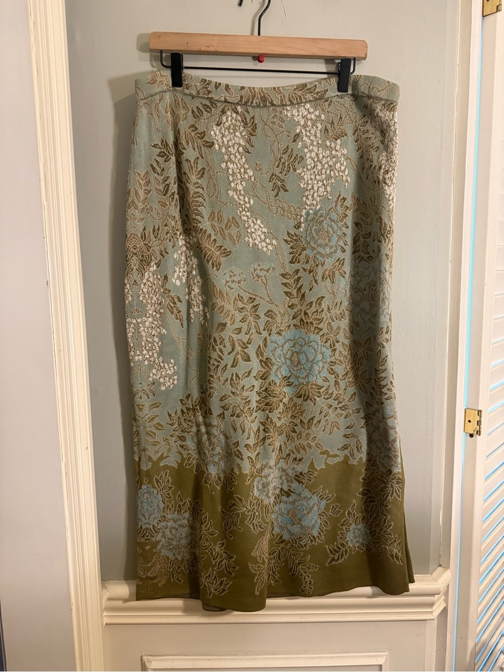 Peruvian Connection Herb Garden Knit Maxi Skirt XL Floral Tapestry Boho Artsy